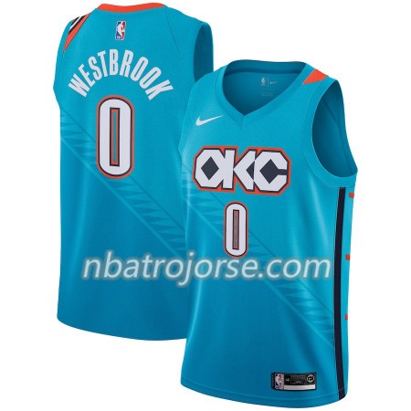 Män Oklahoma City Thunder Tröja Russell Westbrook 0 2018-19 Nike City Edition Blå Swingman Män Oklahoma City Thunder Tröja Russell Westbrook 0 2018-19 Nike City Edition Blå Swingman